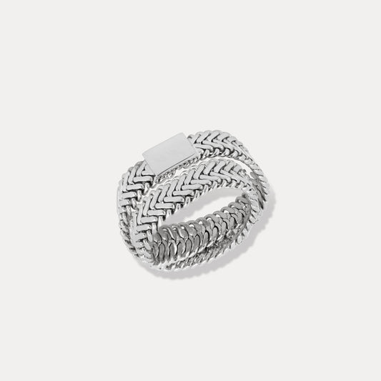 Double Crossed Snake Silver Ring